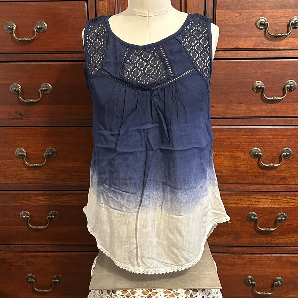 Rewind Navy and Cream Ombre Blouse